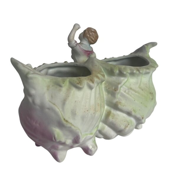 Vtg Victorian Porcelain Figural Double Shell Planter With Dancing Girl Figurine - Picture 3 of 11